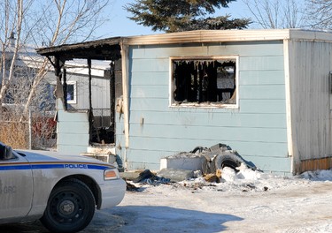 Four males are confirmed dead after a fire in Selkirk, Man., north of Winnipeg, on Saturday, Feb. 11, 2012. Emergency crews were called to the house trailer on Bermuda Bay shortly before 5 a.m. (Courtesy Stan Milosevic)