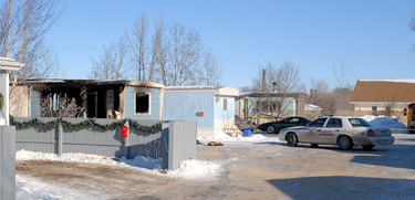 Four males are confirmed dead after a fire in Selkirk, Man., north of Winnipeg, on Saturday, Feb. 11, 2012. Emergency crews were called to the house trailer on Bermuda Bay shortly before 5 a.m. (Courtesy Stan Milosevic)