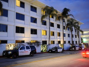 A general view of the Beverly Hilton Hotel before the Clive Davis and The Recording Academy's 2012 Pre-GRAMMY Gala And Salute To Industry Icons Honoring Richard Branson on Feburary 11, 2012 in Beverly Hills, California. It is believed that Whitney Houston passed away inside of the Beverly Hilton Hotel.  (Jason Merritt/AFP)