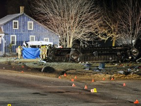 The crash scene in Hamstead, Ont. where 10 migrant workers and one truck driver were killed Monday. (DAVE RITCHIE/Special to the Toronto Sun)