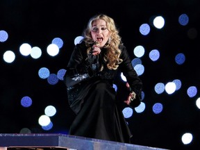 Madonna performs during the halftime show in the NFL Super Bowl XLVI football game in Indianapolis, Indiana, February 5, 2012. (REUTERS/Lucy Nicholson)