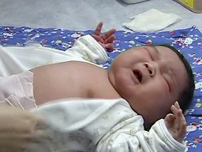 Baby Chun Chun was born Saturday in China, weighing in at 15.5 lbs., possibly making him the country's biggest baby. (Screenshot)