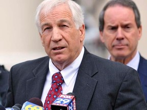 A judge ruled that Jerry Sandusky can see his grandchildren while out on bail on child sex abuse charges on Monday, Feb. 13, 2012. (REUTERS/Pat Little)