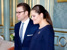 Sweden's Crown Princess Victoria and Prince Daniel arrive for a luncheon with Finland's president in Stockholm's Royal Palace in this Feb. 21, 2012, file photo. (REUTERS/Pontus Lundahl)