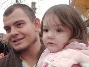 Jessie Sansone, 26, holds his four-year-old daughter Nevaeh in this undated photo. (Submitted/Sansone family)
