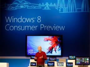 Windows' and Windows Live Division President Steven Sinofsky attends the Windows 8 Consumer Preview presentation at Hotel Miramar during the Mobile World Congress in Barcelona Feb. 29, 2012. REUTERS/Gustau Nacarino