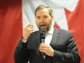 Thomas Mulcair makes a point at the the NDP Northern Ontario Leadership Forum at the United Steelworkers Hall in Sudbury, Ont., on Sunday February 5, 2012. GINO DONATO/QMI AGENCY