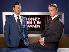 Jonathan Watton (left) as Ron MacLean and Jared Keeso as Don Cherry in Wrath of Grapes: The Don Cherry Story II.