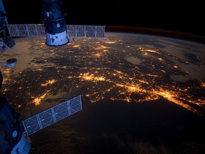 Nighttime view from the International Space Station shows the Atlantic coast of the United States in this NASA handout image dated February 6, 2012. (REUTERS/NASA/Handout)