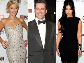 Paris Hilton, Jon Hamm, and Kim Kardashian. (AFP, WENN.COM photos)
