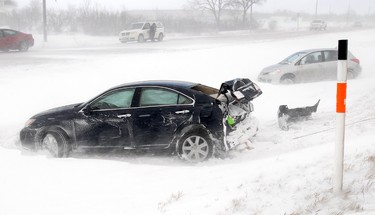 Near-zero visibility on highways surrounding Winnipeg -- caused by blowing snow and strong winds --�led to  two separate crashes on the Trans-Canada Highway near Headingley around noon March 7, 2012. 
(COURTESY STAN MILOSEVIC)