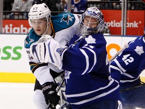 San Jose's Tommy Wingels, seen here in action agansit the Toronto maple Leafs in February, sits on the advisory board of the You Can Play project, an anti-homophobia campaign in memory of Brendan Burke, son of Leafs GM Brian Burke. (QMI Agency file)