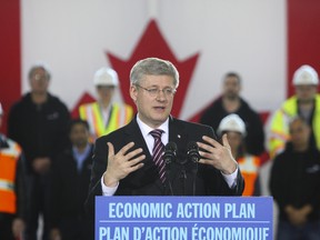 Prime Minister Stephen Harper speaks at a press conference in Toronto on March 9, 2012. (STAN BEHAL/QMI Agency)