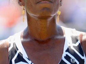 Venus Williams looks on during her match against Agnieszka Radwanska of Poland during Day 10 of the Sony Ericsson Open. (Michael Regan/Getty Images/AFP)