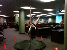 Viviana dances for the city's licensing and standards committee at Toronto City Hall on Thursday, March 29, 2012. (QMI Agency/Don Peat)