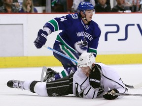With Jeff Carter (bottom) in the lineup, the Kings believe they have enough offence to overcome the Canucks in their first-round playoff series. (BEN NELMS/Reuters file photo)