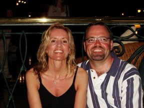 Peter and Theresa Lefebvre of Stittsville shown here in a Facebook photo.  The body of Peter Lefebvre, 42,  was found in a forested area off Richmond Rd. soon after his wife Theresa was badly beaten inside the family home Wednesday morning. Police say his death is not the result of foul play. She remained in critical condition in hospital Wednesday evening.
Facebook photo.
