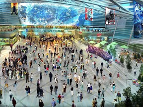 An artist conception of the arena foyer for the proposed downtown Edmonton arena district.  Image supplied by Katz Group