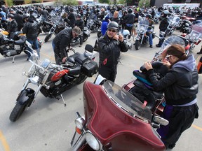 Close to 500 motorcycle riders prepare to leave the Polo Park Shopping Centre in Winnipeg, Manitoba Saturday, May 28, 2011 to participate in this year's Ride For Dad. The ride is organized to help raise funds for, and bring awareness to prostate cancer. The ride goes from Winnipeg, to Gimli, MB, and back again culminating in a wind-up event at Cowboys at the Canad Inns Windsor Park. MARCEL CRETAIN / QMI Agency