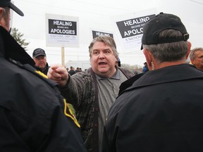 Gary McHale and members of Canadian Advocates for Charter Equality and the Caledonia Victims Project attempted to march onto Surrey Street, leading into the Douglas Creek Estates site on Saturday April 21, 2012. McHale will receive the Queen's Diamond Jubilee Medal next month.