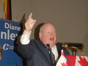 Senator Mike Duffy, a former broadcaster, spoke at a Conservative fundraiser at the German Home in Delhi. (DANIEL R. PEARCE Simcoe Reformer)