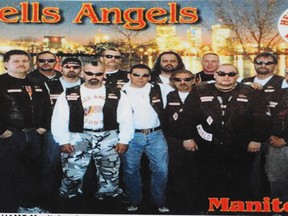 The Manitoba Hells Angels in a group photo seized by police and entered as an exhibit in court during Project Flatlined, a 2012 police bust targeting the Hells Angels and its "friend" gang, the Redlined Support Crew. Police identify the members as (left to right) Dale Sweeney, Rod Sweeney, Jeff Peck, Danny Lawson, Ernie Dew, Bernie Dubois, Mark Bohoychuk, Jack Shore, Darren Hunter, Shane Kirton, Danny Rogoski and Ricardo Oliveira. (COURT EXHIBIT)