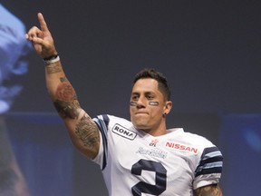 Toronto's Chad Owens shows off the Argonauts new uniforms on Tuesday.