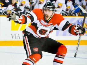 67's captain Marc Zanetti was suspended for the balance of the OHL playoffs as a result of a kicking incident. (Matthew Usherwood/QMI Agency)