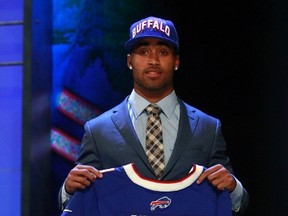 South Carolina cornerback Stephon Gilmore holds up a jersey after being selected 10th overall by the Bills in the NFL draft in New York, N.Y., April 26, 2012. (SHANNON STAPLETON/Reuters)
