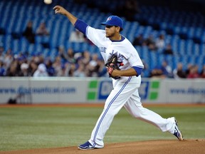 Toronto Blue Jays pitcher Henderson Alvarez throws against the Seattle Mariners during the first inning of their MLB American League baseball game in Toronto April 29, 2012. REUTERS/Mike Cassese