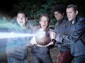 Jonah Hill, Ben Stiller, Richard Ayoade and Vince Vaughn are shown in a scene "The Watch." (HO)