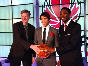 Wayne Parrish CEO of Canada Basketball announced Steve Nash as the new GM of the senior national men’s team and Rowan Barrett, right,  as assistant GM in a press conference at the Air Canada Centre in Toronto on Tuesday. (Michael Peake/Toronto Sun)