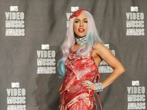 Lady Gaga in her infamous meat dress in 2010 (Reuters files)