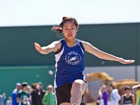 Jessica Vo of Ross Sheppard competes in the long jump at the 2011 Edmonton Zone track and field competition. This year’s meet is currently underway at Foote Field. (Edmonton Sun file)