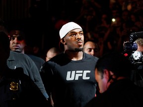 Jon Jones arrives for his light heavyweight title bout against Rashad Evans for UFC 145 at Philips Arena on April 21, 2012 in Atlanta. Kevin C. Cox/Getty Images/AFP