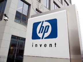 A logo of HP is seen outside Hewlett Packard's Belgian headquarters in Diegem, near Brussels in this January 12, 2010 file photo.  REUTERS/Thierry Roge/Files