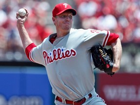 Philadelphia Phillies starting pitcher Roy Halladay will miss 6-8 weeks. (REUTERS)