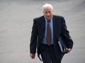 Former Penn State assistant football coach Jerry Sandusky departs after jury selection in his child sex abuse trial in Bellefonte, Pa., June 5, 2012.  Sandusky was found guilty of 45 child sex abuse charges on June 22, 2012. REUTERS/Mark Makela