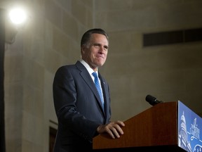 Republican Presidential hopeful Mitt Romney speaks at the Latino Coalition's 2012 Small Business Summit Luncheon at the US Chamber of Commerce  in Washington, DC, May 23, 2012.  (AFP PHOTO / Saul LOEB)