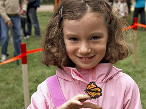 Kara Wilson for the Expositor
A Monarch butterflies is seen on Taylor Gillis (7years old) hand before flying off with her wish during a butterfly release to open the Springtime in Paris Celebration Saturday June 2, 2012 at the Paris Lions Park.