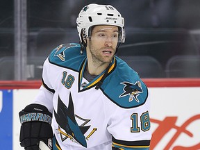 Sharks forward Dominic Moore revealed on Tuesday that his wife underwent surgery for liver cancer. (AL CHAREST/QMI Agency file photo)