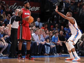 LeBron James (left) and Kevin Durant are the two best players in the NBA. Now they battle in Game 1 of the NBA final Tuesday night in Oklahoma City. (Getty Images)