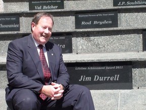 Former mayor Jim Durrell received the inaugural lifetime achievement award from the Ottawa Chamber of Commerce Friday, June 15, 2012. The plaque was unveiled at the World Exchange Plaza amphitheatre. KELLY ROCHE/OTTAWA SUN