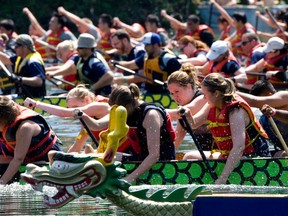 Paddlers toiled in the summer heat for the slightest advantage at the 24th Tim Hortons® Toronto International Dragon Boat Race Festival (DAVE ABEL/Toronto Sun).
