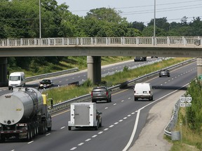 Traffic on Hwy. 403 passes under the Tollgate Road bridge. (Expositor File Photo)