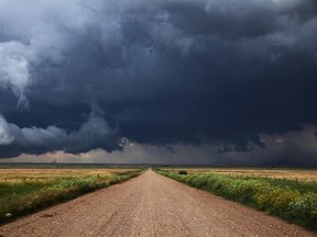 The back side of the storm after it passed overhead and rolled off onto the plains east of the Hand Hills south Hanna, Alberta, on July 17, 2011. (MIKE DREWQMI AGENCY)