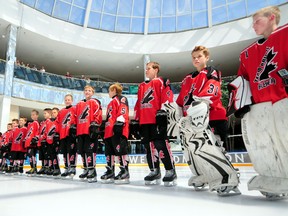 Team Brick was introduced at West Edmonton Mall Thursday. The Brick Invitational Super Novice Hockey Tournament runs at the mall from July 2-8. (Trevor Robb, QMI Agency)