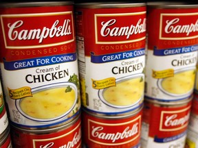 Cans of Cream of Chicken Campbell's Condensed Soup is seen stocked on a shelf at a grocery store in Phoenix, Arizona, in this file picture taken February 22, 2010.(Reuters/JOSHUA LOTT/Files)