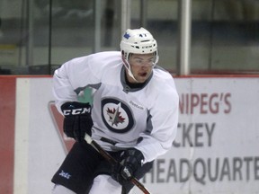 Lukas Sutter may still be just 18, but the native of Lethbridge, Alta., Winnipeg’s second-round pick at this year’s NHL draft, has an advantage over the rest of the Jets prospects at this week’s development camp. (CHRIS PROCAYLO/Winnipeg Sun)