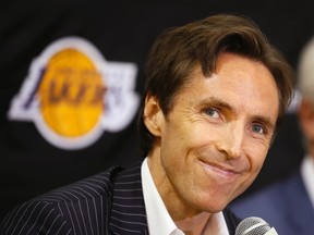 Steve Nash smiles during a press conference in El Segundo, Calif., July 11, 2012. (LUCY NICHOLSON/Reuters)